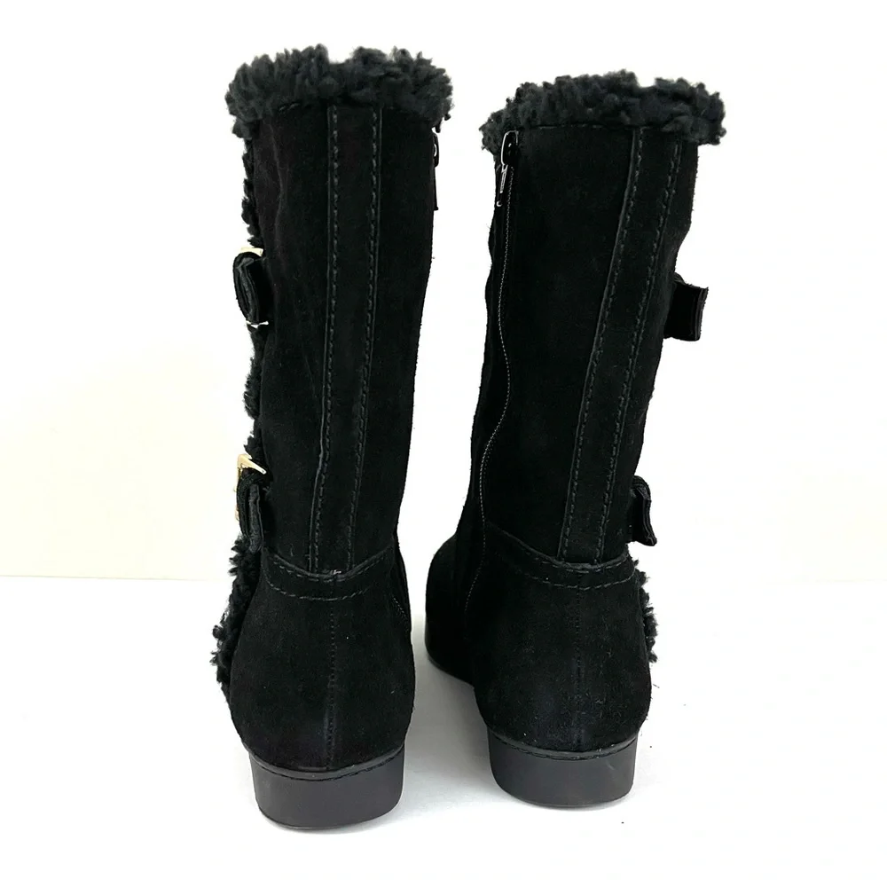Talbots Tippi Black Suede Faux Fur Winter Boots